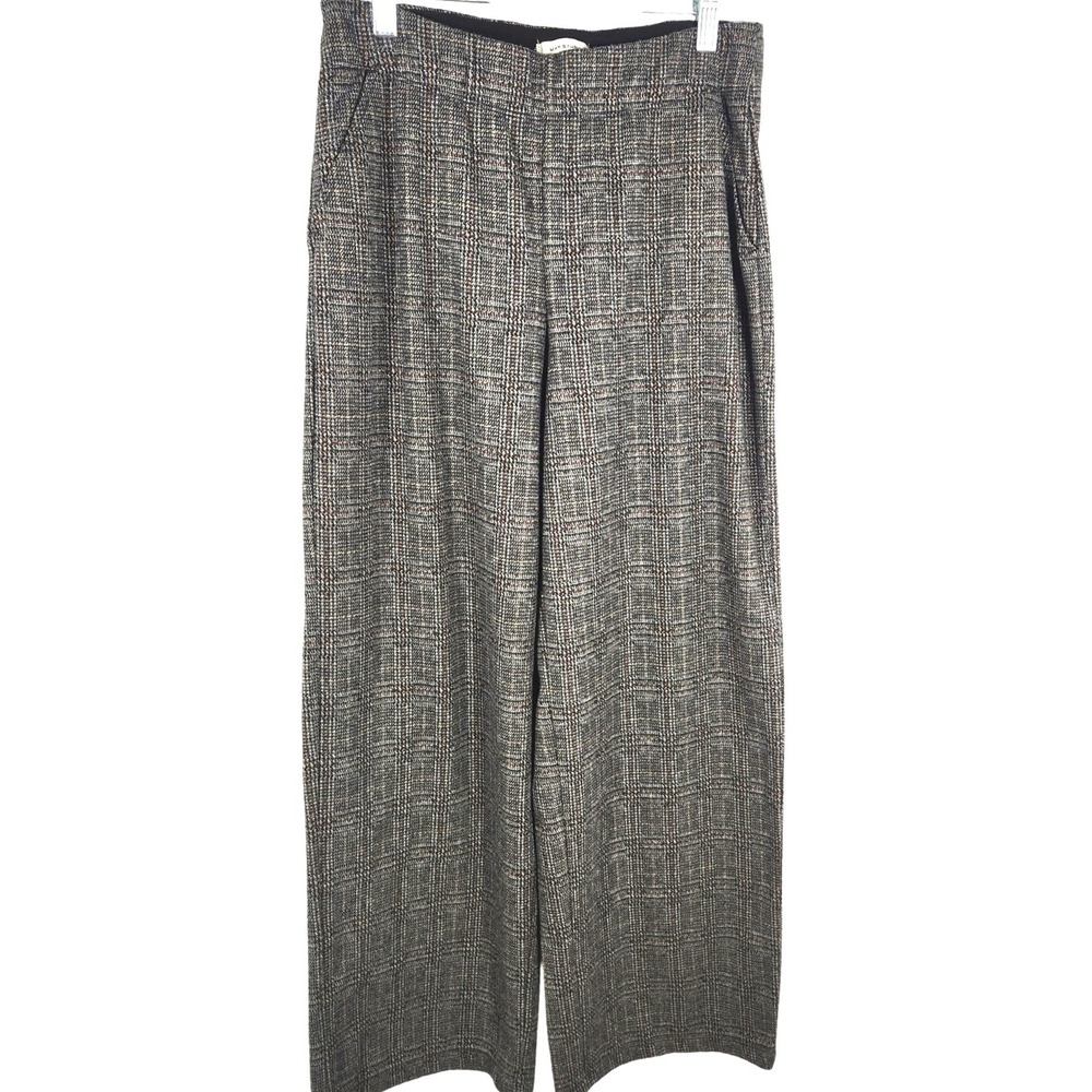 Max Studio Wide Leg Pull On Elastic Waist Pants Gray Tweed Size L has Pockets!